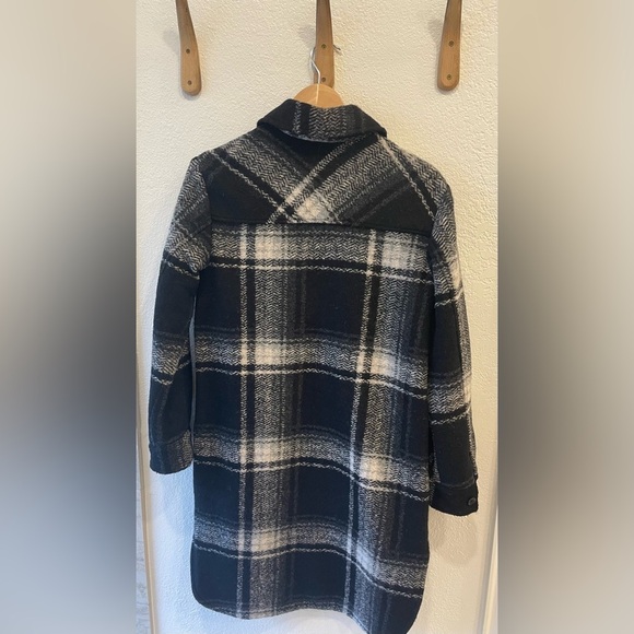 Gap Black Plaid Long Wool Shirt Jacket - Picture 3 of 3
